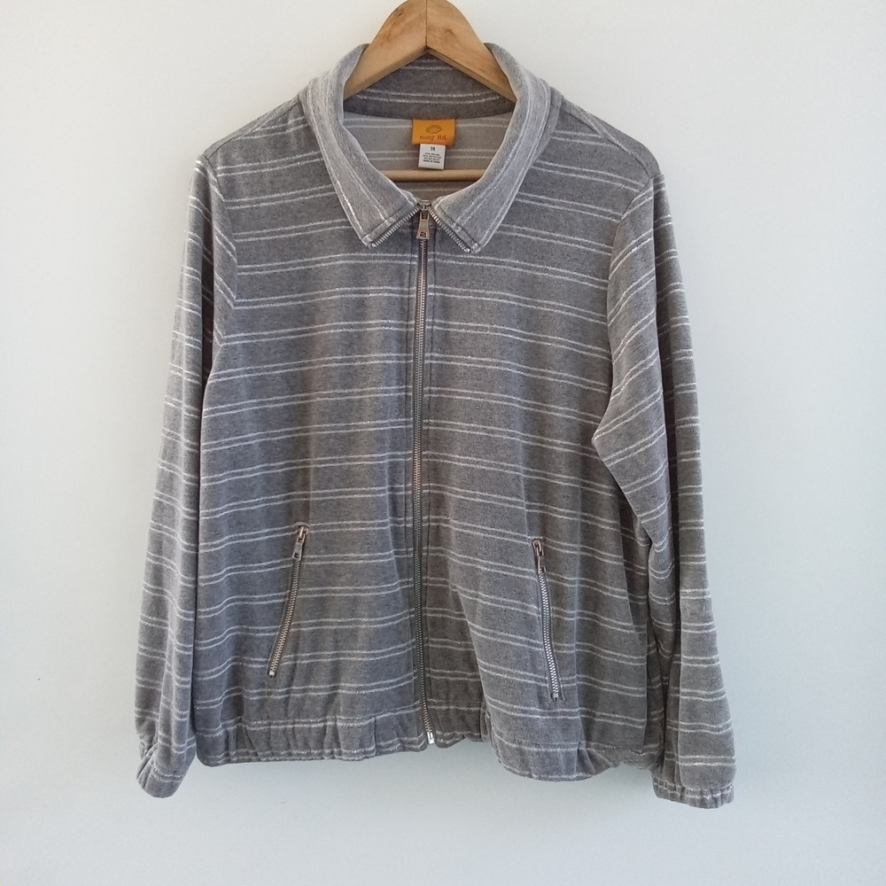 Ruby Rd. Gray Striped Zip Jacket - image 1